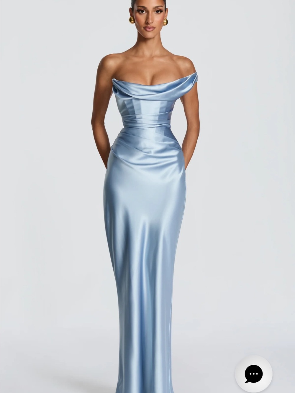 Strapless Satin Evening Gown in Light Blue